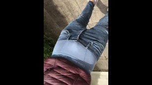 Sagging outside with Calvin Klein Underwear below the Dick