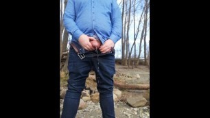 Pissing and Cumming Outdoor in Office Attire