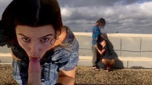 Cute Teen Swallows Cum on the Rooftop