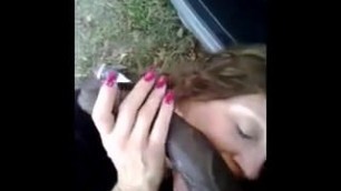 Wife sucked black cock by the outdoor! Cuckold!