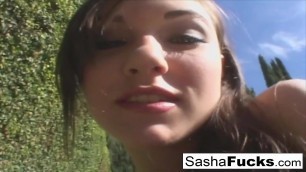 Porn legend Sasha Grey takes the cock deep in her throat and