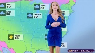 Busty weather chick gets fucked live on a TV studio