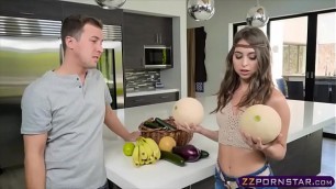 Sexy chick selling her organic produce and her pussy
