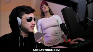 FamilyStrike&period;com - Blonde Teen Stepsister Family Sex While Stepbrother Plays Games
