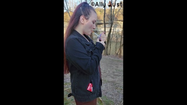 Opening a new Pack and Smoking by the Water in a Dress and Jean Jacket